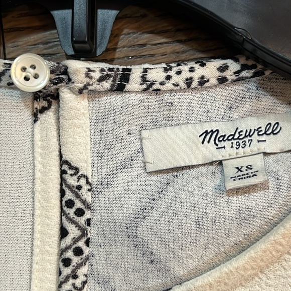Madewell Tailored Tee XS Estate Paisley Textured Blouse Cream Black Oversized - Picture 7 of 8